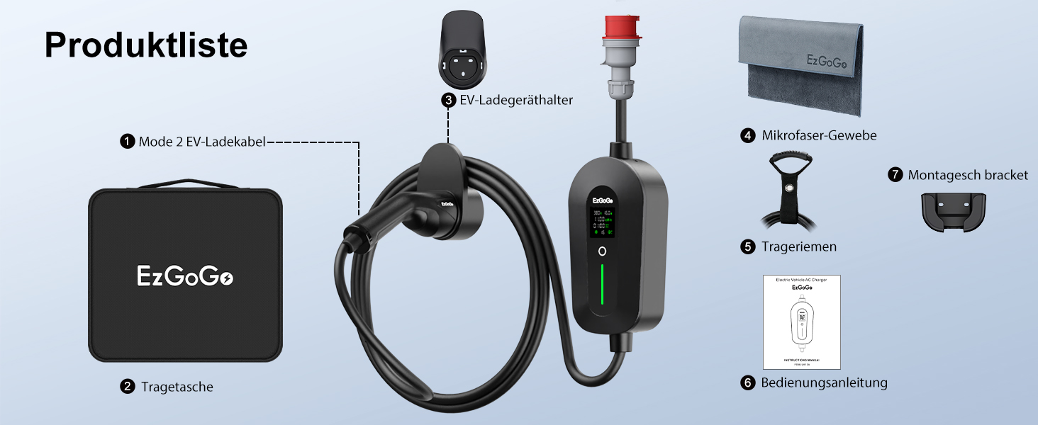 Мобільний зарядний пристрій Wallbox 11 кВт для електромобілів та PHEV, Тип 2 (3-фазний) з кабелем CEE 16A, адаптери, IP65, 7м, Базовий комплект