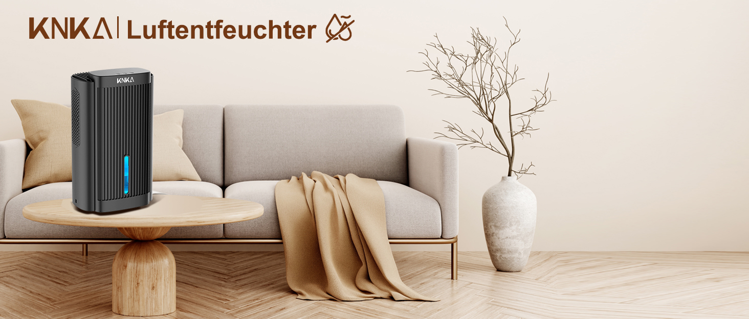Електричний осушувач повітря KNKA, 1.1 л, для дому, ванної кімнати, підвалу, тихий (28 дБ), з автовимкненням та нічним режимом, кольорове підсвічування (білий), колір: чорний