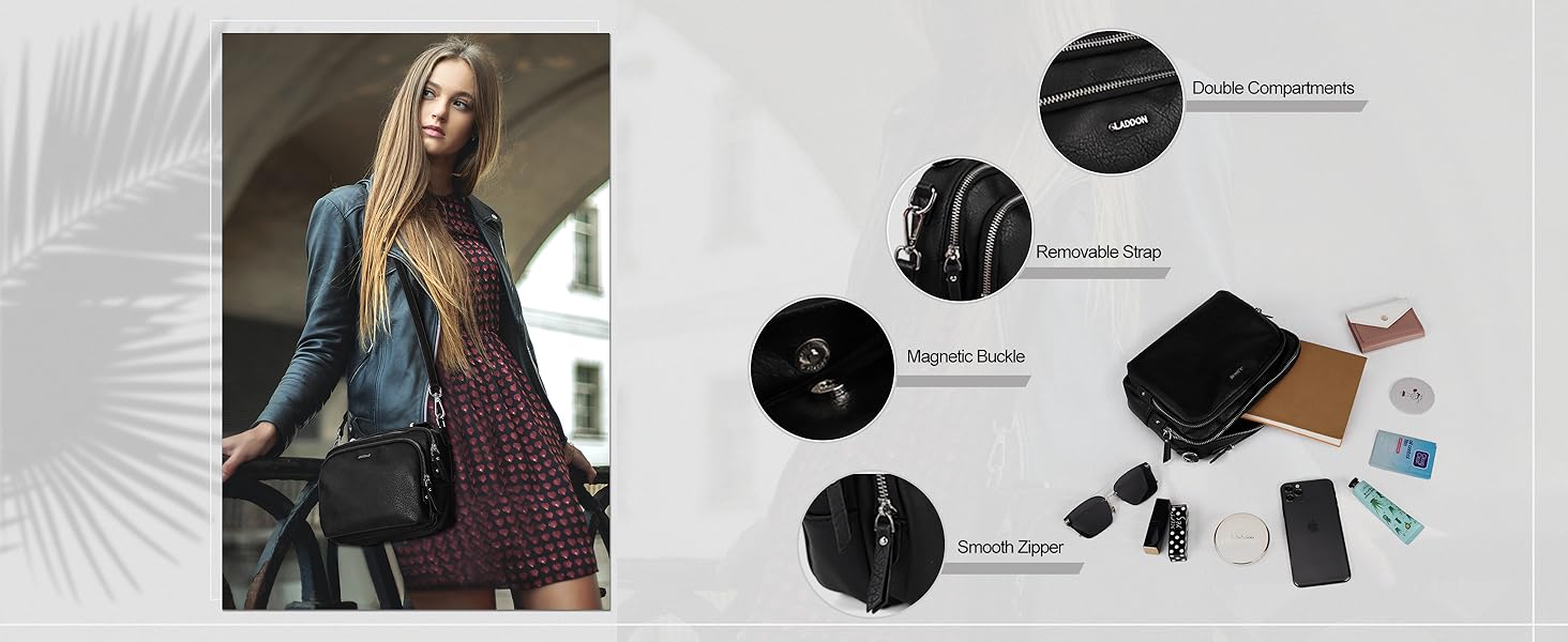 Сумка жіноча Gladdon через плече, шкіряна кросбоді, коричнева (A-braun) з регульованим плечовим ременем та застібкою-блискавкою