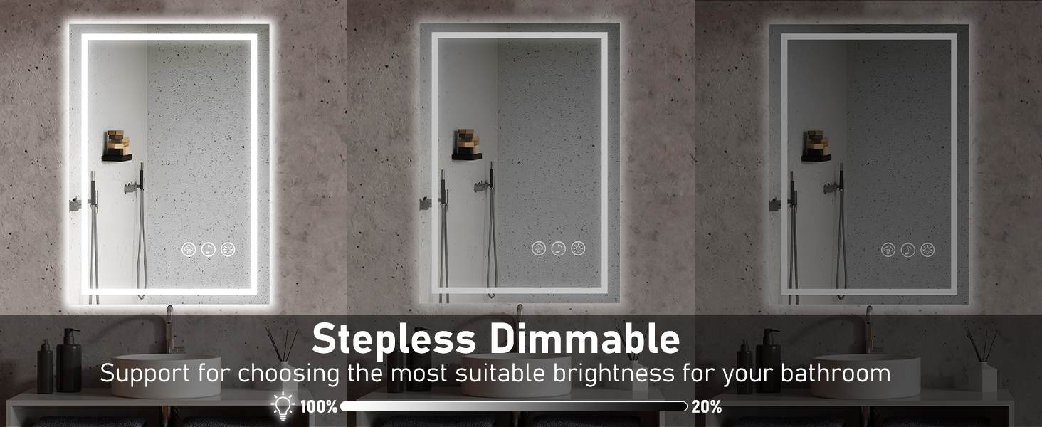 Дзеркало для ванної кімнати 50x70 см з підсвічуванням LED, антизапарююче, димування, 3 кольори світла, Bluetooth