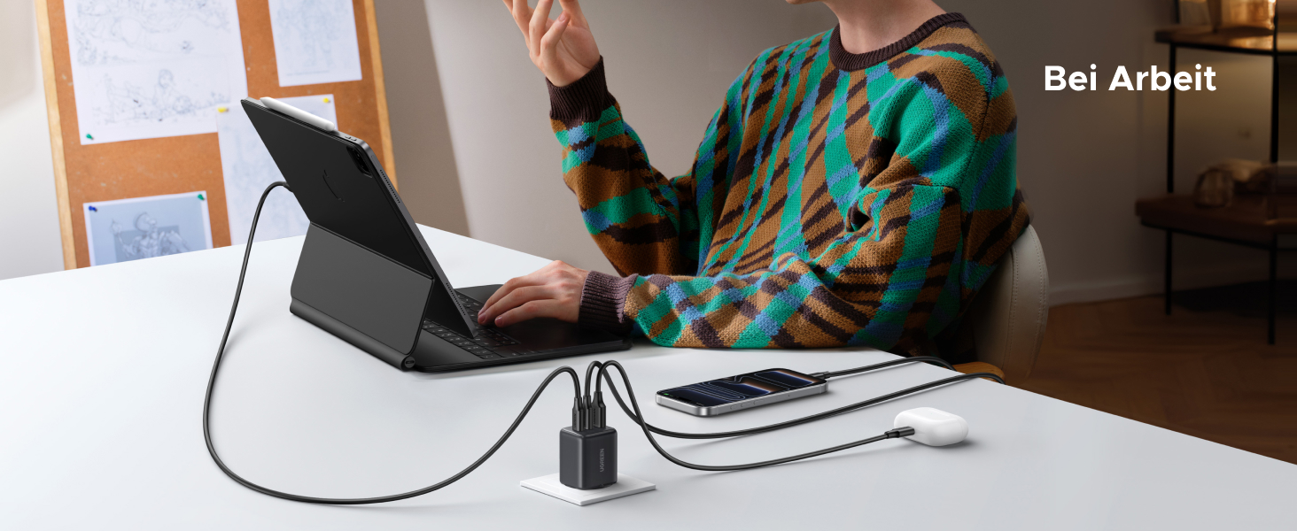 Зарядний пристрій UGREEN 30W USB-C з 3 портами GaN II для iPhone, iPad, Galaxy, Pixel - Швидка зарядка PD