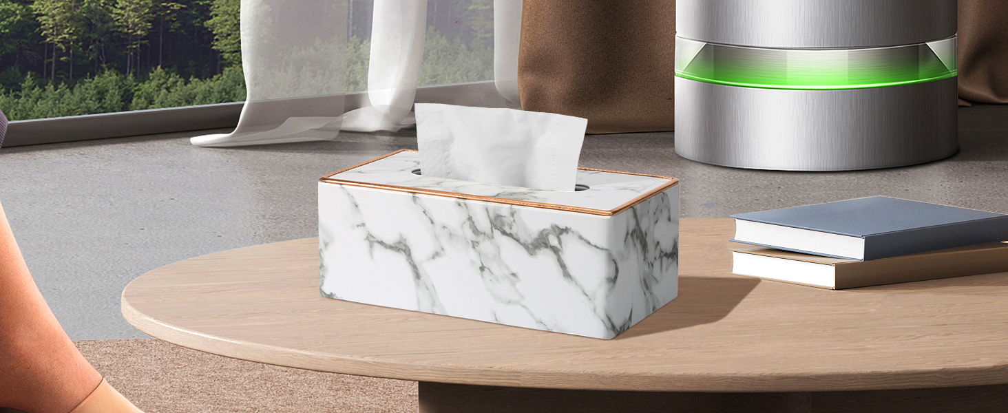 Коробка для серветок Rarapop з PU-шкіри, прямокутна, для комода, ванної кімнати, офісу (мраморний дизайн)