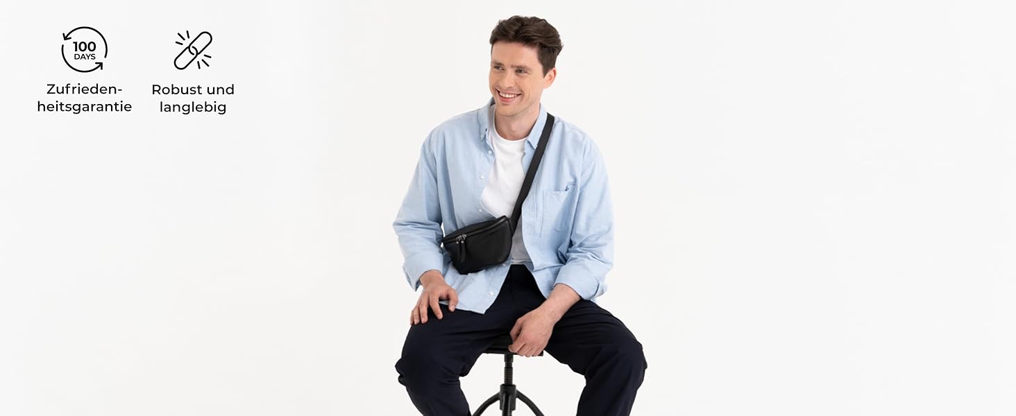 Berliner Bags Преміум Поясна Сумка Noah, Чоловіча/Жіноча Сумка через Плече з Шкіри, Кросбоді, Чорна