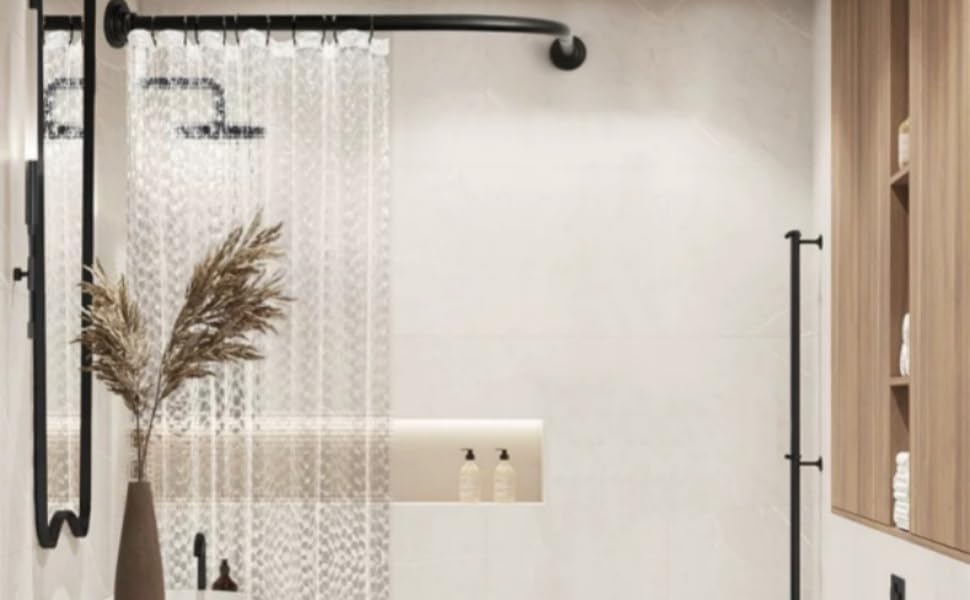 Штанга для душу без свердління, L-подібна, регульована, з нержавіючої сталі, для ванної кімнати та гардеробної (75-95 x 75-95 см) (Чорний, 75-95*90-130)