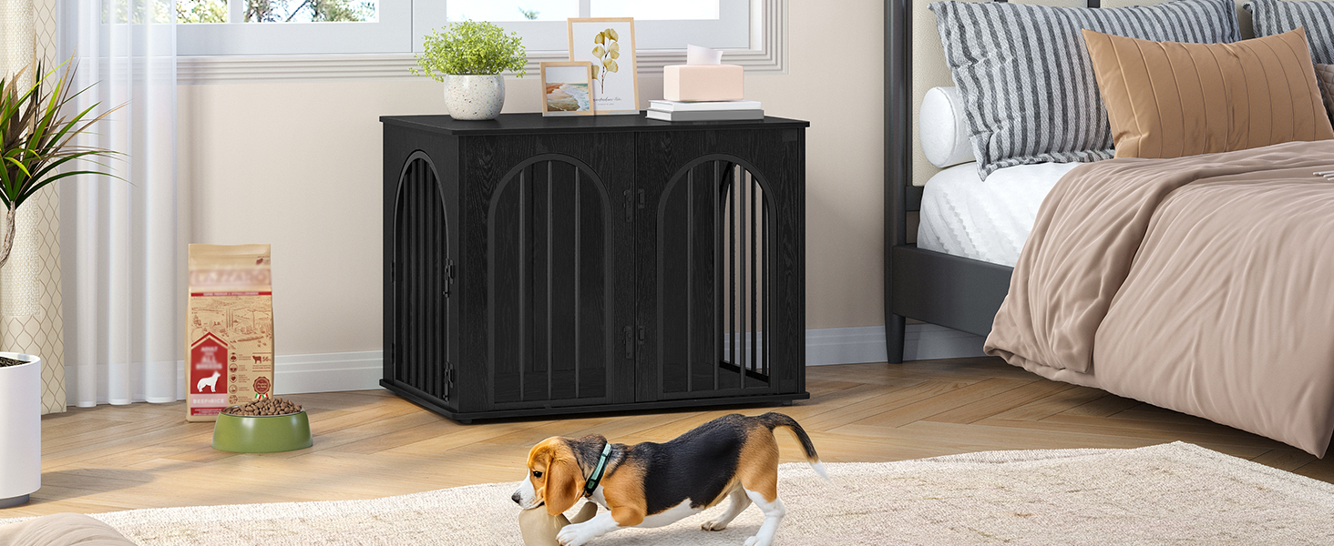 Клітка для собак Hzuaneri, 80 см, 3 двері, сучасний дизайн, чорний колір, для дому, міцна, 80 x 56 x 61 см, DFC85101B