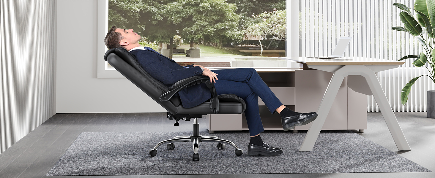 Крісло шеф-кухар Rattantree: ергономічне офісне крісло з регулюванням висоти та нахилу, PU шкіра, чорний колір, без підніжки