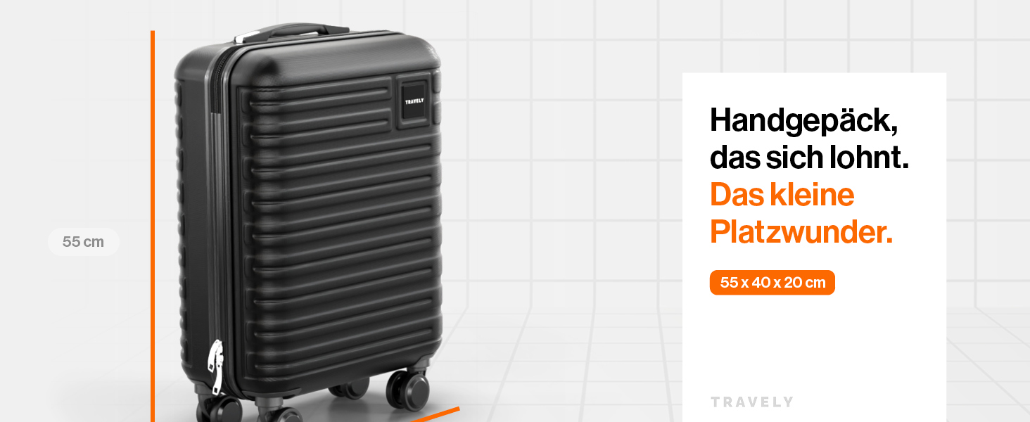 Чемодан ручної поклажі Travely Premium 55x40x20cm - 36L, з TSA замком та м'якими колесами, сумісний з Ryanair, Lufthansa, Eurowings