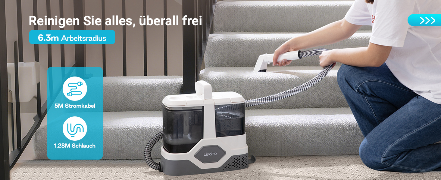 Пристрій для чищення м'яких меблів: мокрий/сухий пилосос, чистка килимів, 600W, 16KPa, бак 2,3L, самоочищення, компактний, для килимів, диванів, сходи