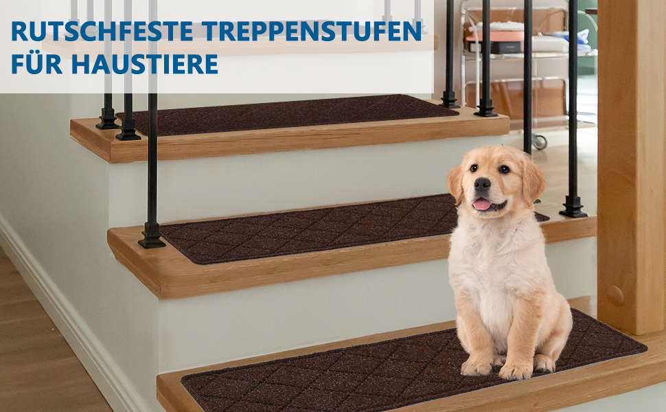 Килимок на сходи, антиковзаючий, 20x76 см (15 шт.), килим-прогун для сходів, багаторазовий клей для всіх чистих, гладких сходів, захисна килимова стрічка для дітей, (Коричневий)