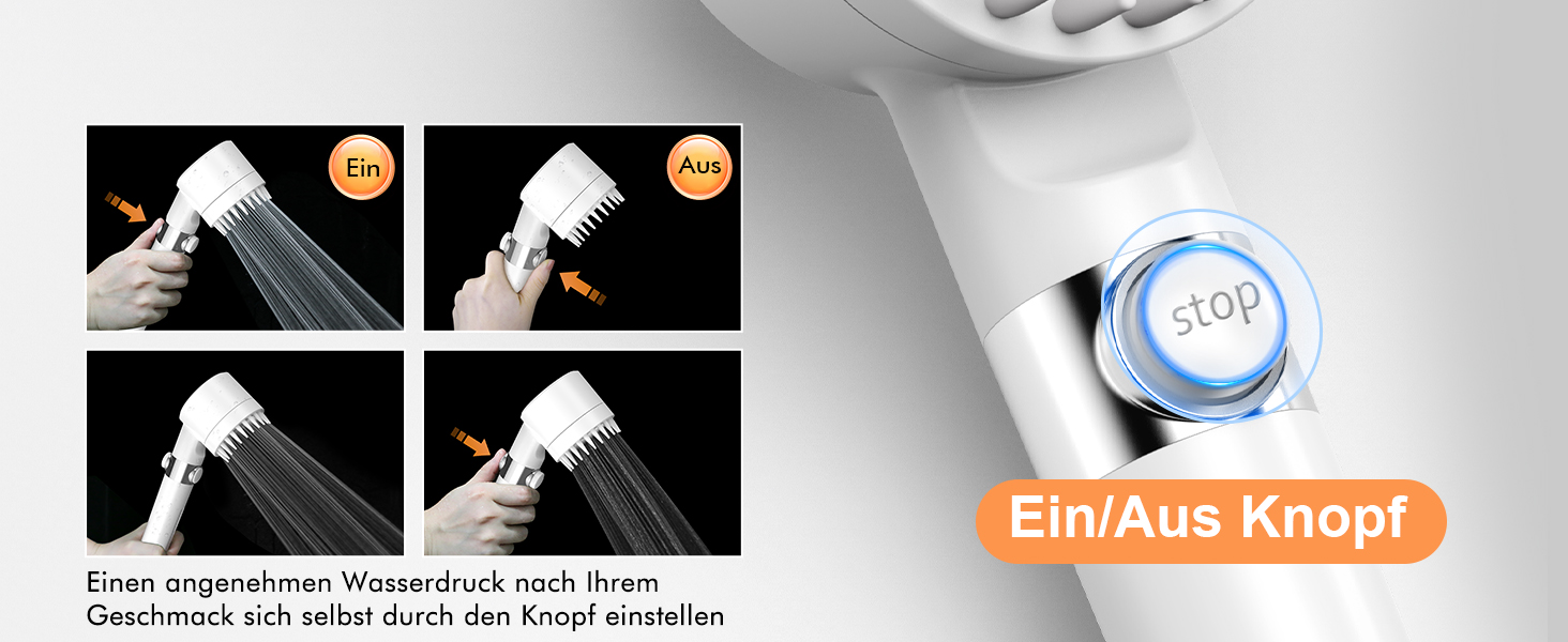 Showerhead with Filter MEKO High-Pressure Hand Shower with 15-Layer Filtration, 1.5M Hose, 3 Spray Patterns, Water-Saving Showerhead for Removing Hard Water, Residual Chlorine, Bacteria, and Heavy Metals (White)