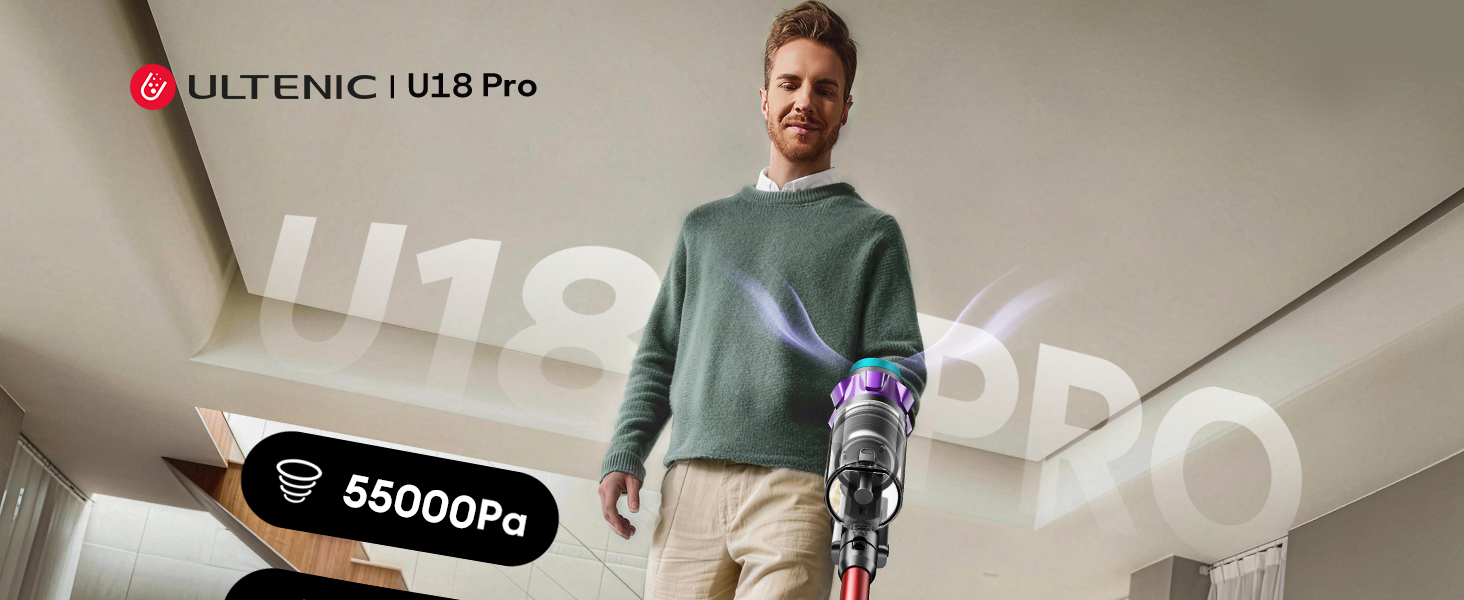 Бездротовий акумуляторний пилосос Ultenic 55000Pa/600W, 80хв, 1.6л, з Multi-Циклон фільтрацією, сенсорним екраном, антизаплутана щітка, док-станція, для шерсті тварин/килимів/твердих підлог, червоний