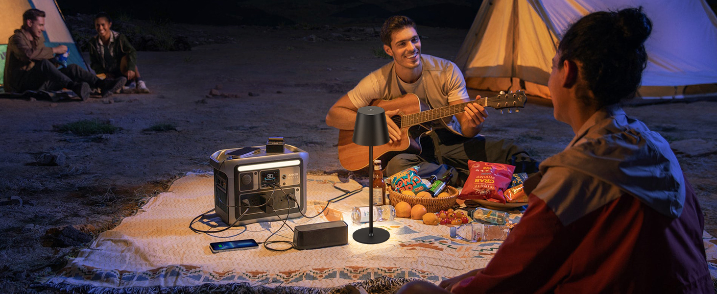 Набір з 2 бездротових настільних світильників LED з акумулятором, сенсорне регулювання яскравості, 3 режими кольору, USB-C зарядка для спальні, столу, кемпінгу (Чорний)