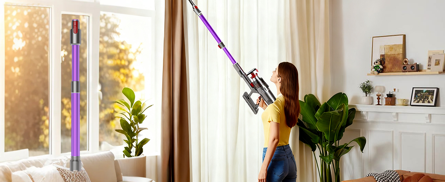 Бездротовий пилосос Hearten 4-в-1 з акумулятором, LED-дисплеєм та щіткою проти намотування, керуванням в один дотик, LED-підсвічуванням для шерсті тварин/килимів/твердих підлог, фіолетовий