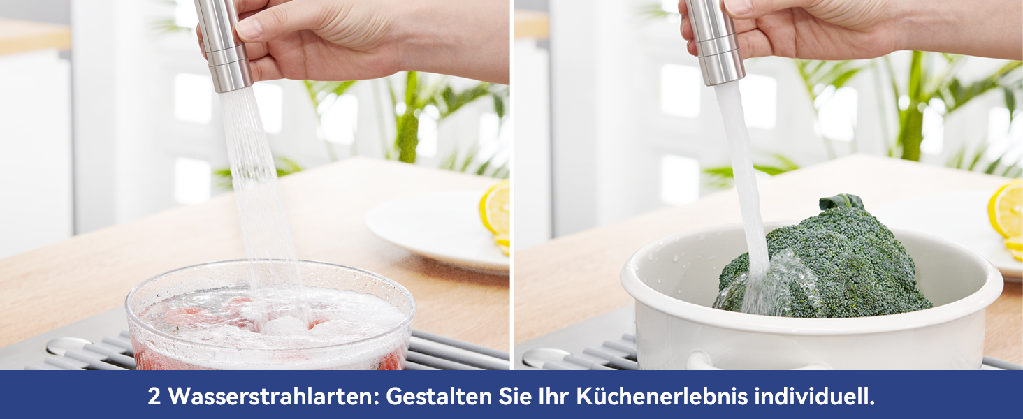 Чорний кухонний змішувач з гнучким виливом, 360° обертання, 2 режими струменя, нержавіюча сталь