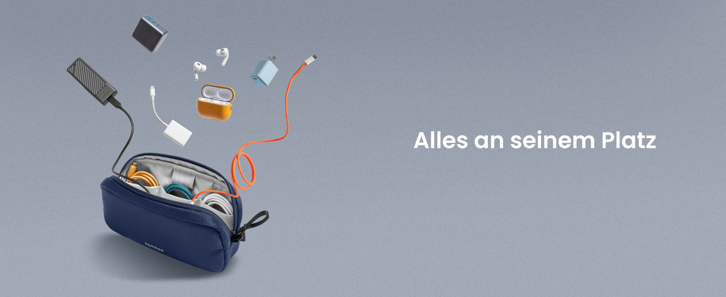 Органайзер для кабелів tomtoc, сумка для аксесуарів, кофр-органайзер для подорожей, чохол для гаджетів, аксесуар для кабелів, адаптерів, павербанку, Navy Blue S