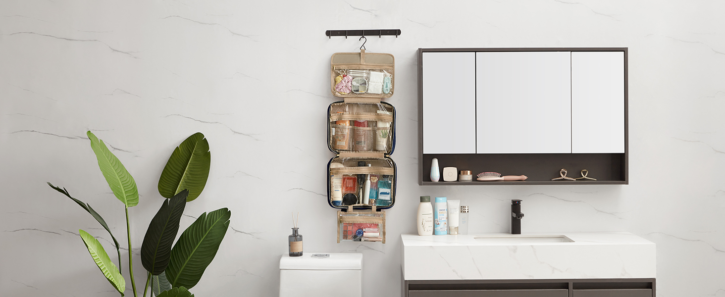 Сумка для косметики та туалетних аксесуарів Lifewit для подорожей, велика органайзер з гачком, прозора кишеня для гігієнічних засобів, темно-синій, L