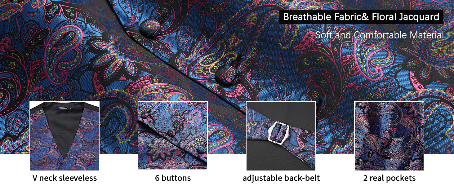 Костюм-тріо Enlision для чоловіків: жилет, краватка та нагрудна хустинка з квітковим патерном пейслі, чорний, розмір L