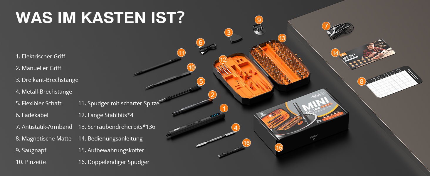 JOREST 155 в 1 Міні Електричний Набір Викруток для Ремонту Macbook, Laptop, PC, RC, PS5, Switch, Xbox, iPhone, Окуляри, Годинники