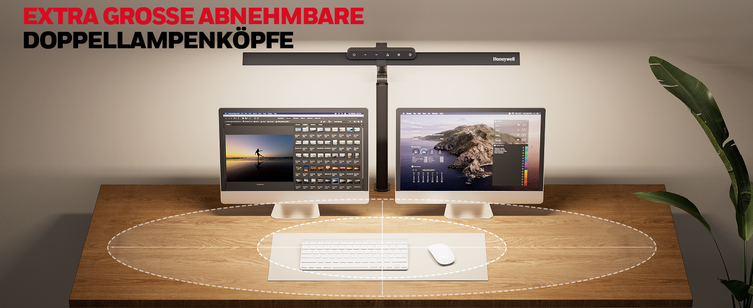 LED лампа для столу Honeywell HJ1 Sunturalux™ - регульована, для офісу та дому, з кріпленням, чорна