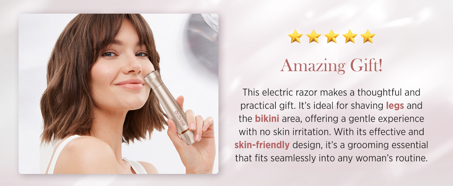 Електричний жіночий епілятор для тіла: безболісний пристрій для бікіні, обличчя, ніг, під пахвами – портативний для подорожей (рожеве золото)