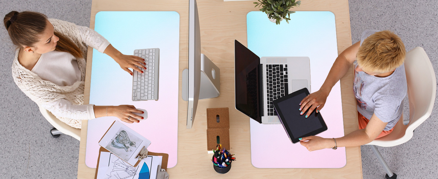 Підкладка для столу зі шкіри, протиковзна, розмір 80x40 см, килимок для миші, для офісу та дому (рожева/блакитна)