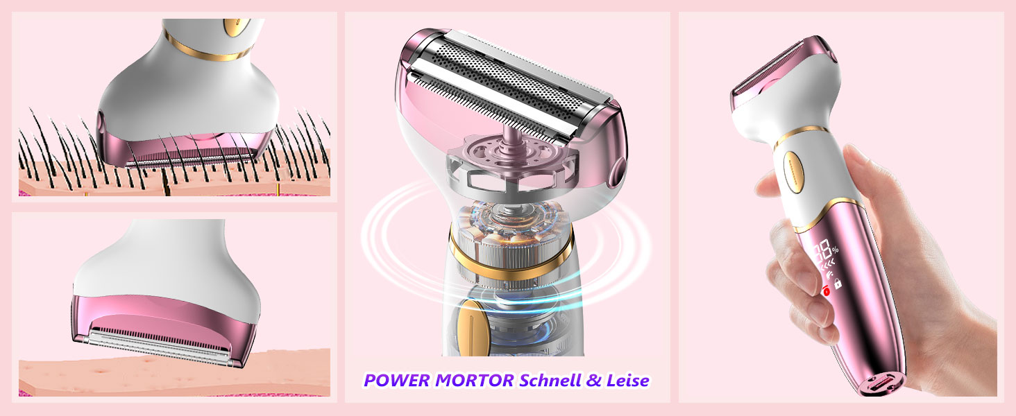 Електричний жіночий тример 4-в-1 з цифровим дисплеєм – для обличчя, ніг, під пахвами та інтимної зони, водонепроникний IPX7, USB-зарядка, рожевий