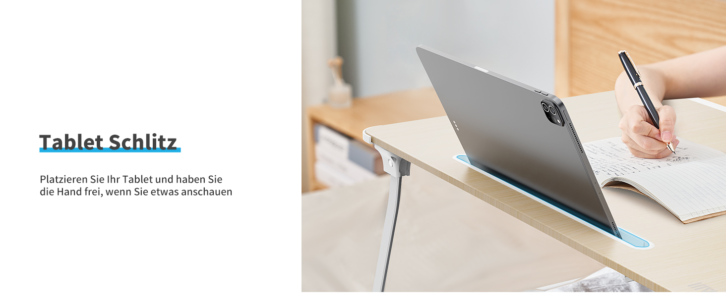 SAIJI Розкладний столик для ноутбука та планшета XXL з ящиком та підставкою для книг/телефону (65 x 49 x 30 см, Тік)