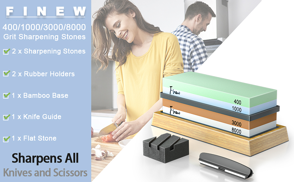 Набір точильних каменів Schleifstein: 400/1000/3000/8000, для заточування ножів, з підставкою, знімач задирок, шкіра для полірування