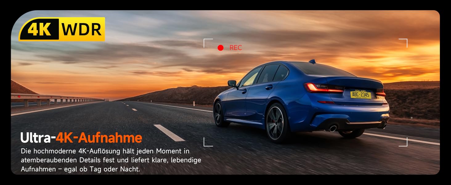 Відеореєстратор E-YEEGER Dashcam Auto 345° Panorama 4K+2.5K з GPS, WiFi, HDR, Нічне бачення, Паркувальний режим, Loop-запис, SD-карта 64GB