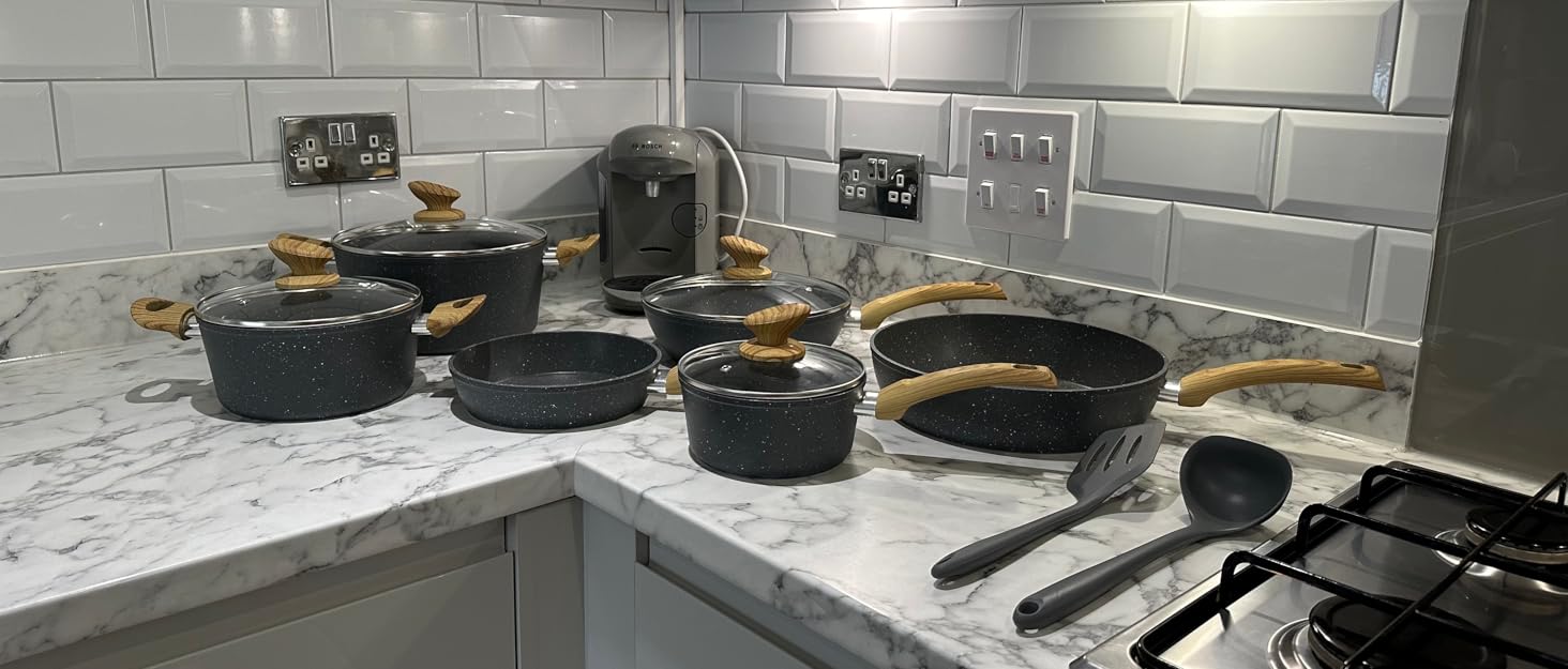 Набір посуду Kitchen Academy індукційний 10 предметів, гранітне антипригарне покриття, товстостінний, без PFOA/PFAS