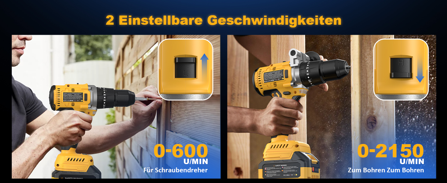 Акумуляторний ударний дриль-шуруповерт 21V - 120Nm безщітковий, комплект з 2 акумуляторами 4Ah, 20+3 ступені крутного моменту, патрон 13 мм, 2 швидкості, 35-елементний набір аксесуарів