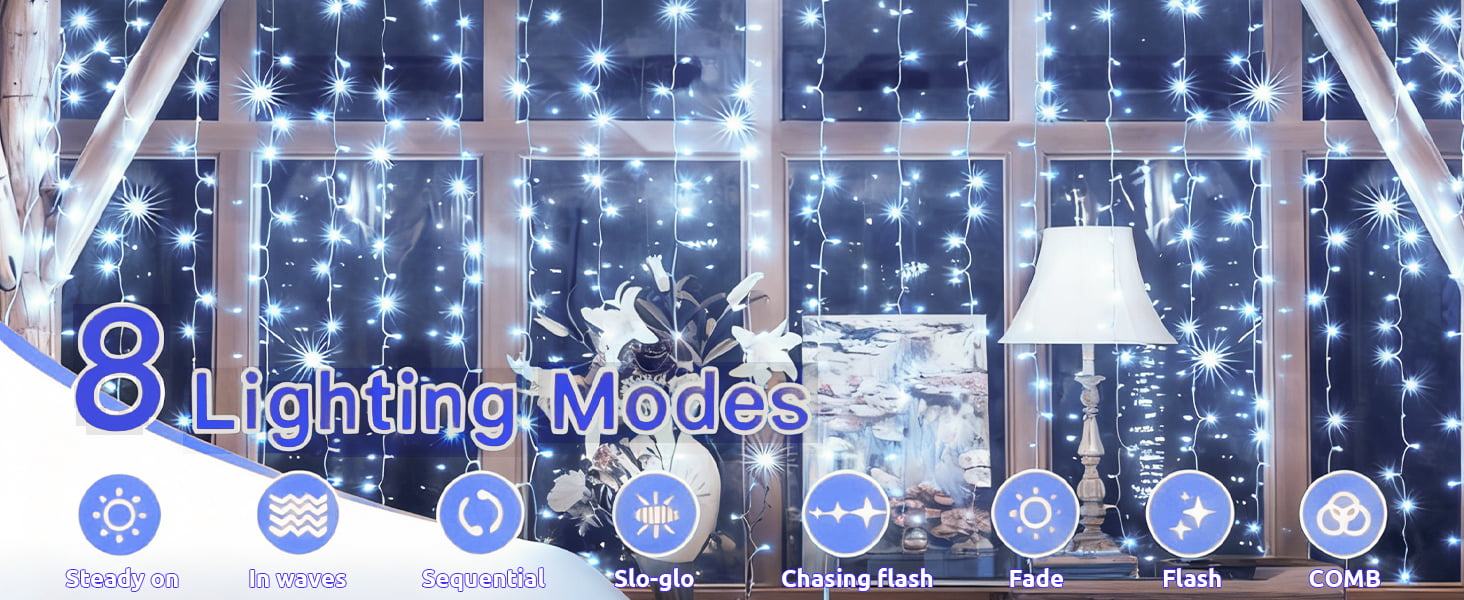 Льодогенератор Joycome 3м x 3м з 300 LED, 8 режимів, вологостійкий, для дому, балкона, вечірки, шматку, теплий білий