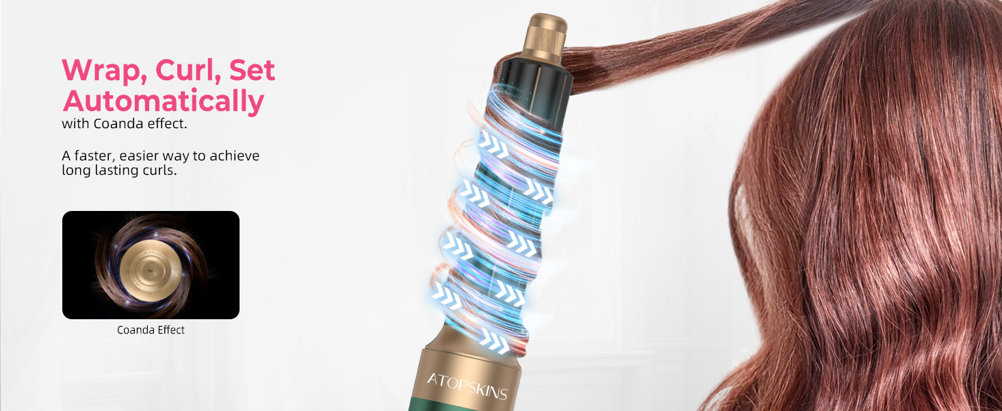 Airstyler Pro 7-в-1: Фен-щітка, плойка, випрямляч, стайлер для волосся Atopskins, 11000 обертів, з насадкою-дифузором, для створення об'єму, локонів та випрямлення, зелено-золотий