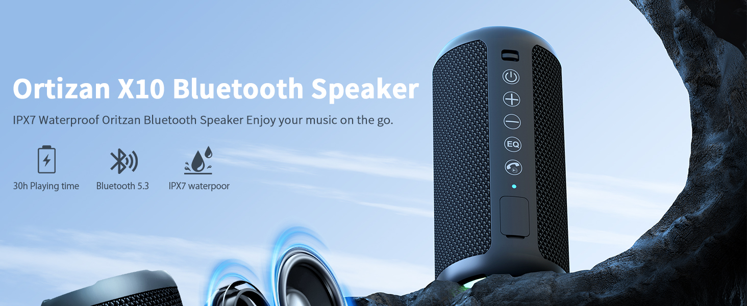 Портативна Bluetooth колонка Ortizan з RGB підсвічуванням, IPX7, 30 годин роботи, Bass Boost, TWS, AUX, TF картка, мікрофон (чорний)