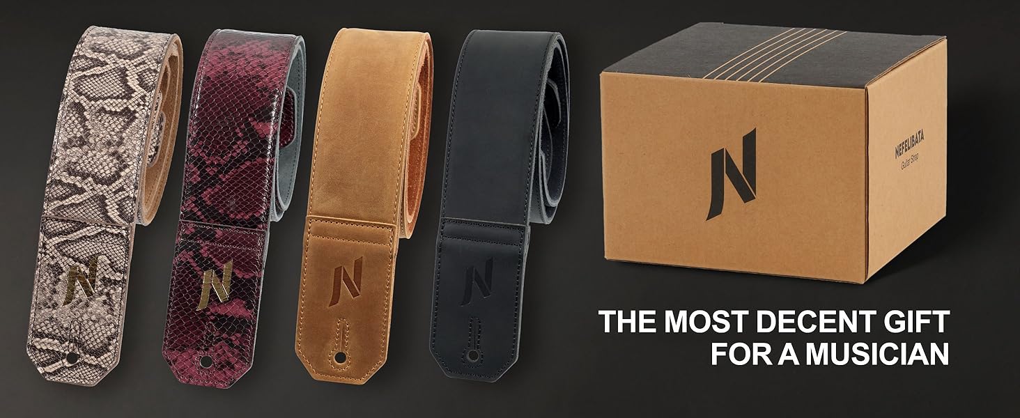 Шкіряний гітарний ремінь Nefelibata 2.3' з повним тисненням, м'яка підкладка, для бас-, електро- та акустичної гітари (Sahara Yellow Embossed) - колір Sahara Yellow (сірий)