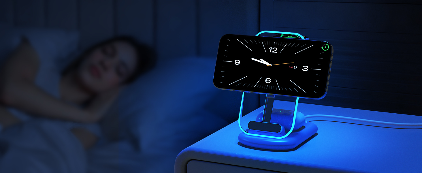 Підставка для зарядки MagSafe 3-в-1 для iPhone 17/16/15/14/13/12 Pro Max/Air/Plus/Pro та Apple Watch 10/9, AirPods 3/2/Pro (блакитна)