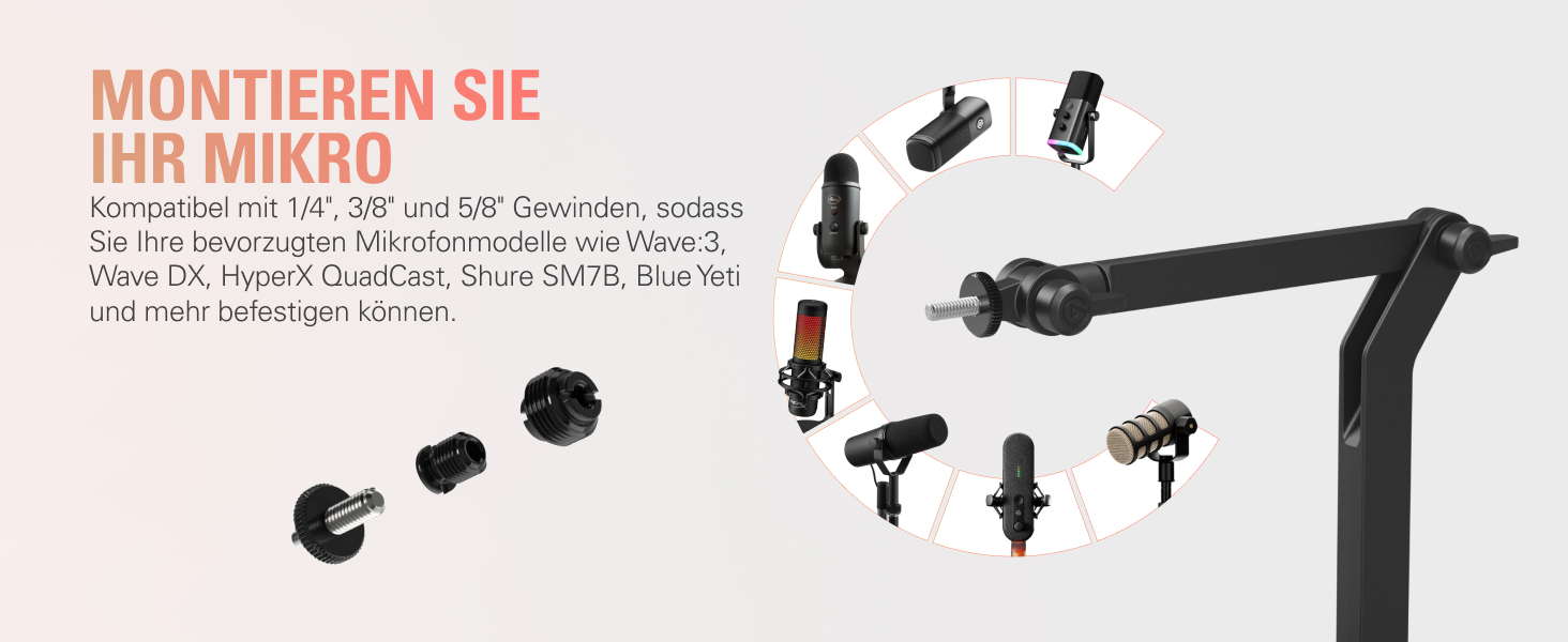 Elgato Wave Desk Stand: Регульована підставка для мікрофона, сумісна з HyperX, Rode, Fifine, Shure та іншими. Підходить для запису та подкастингу.