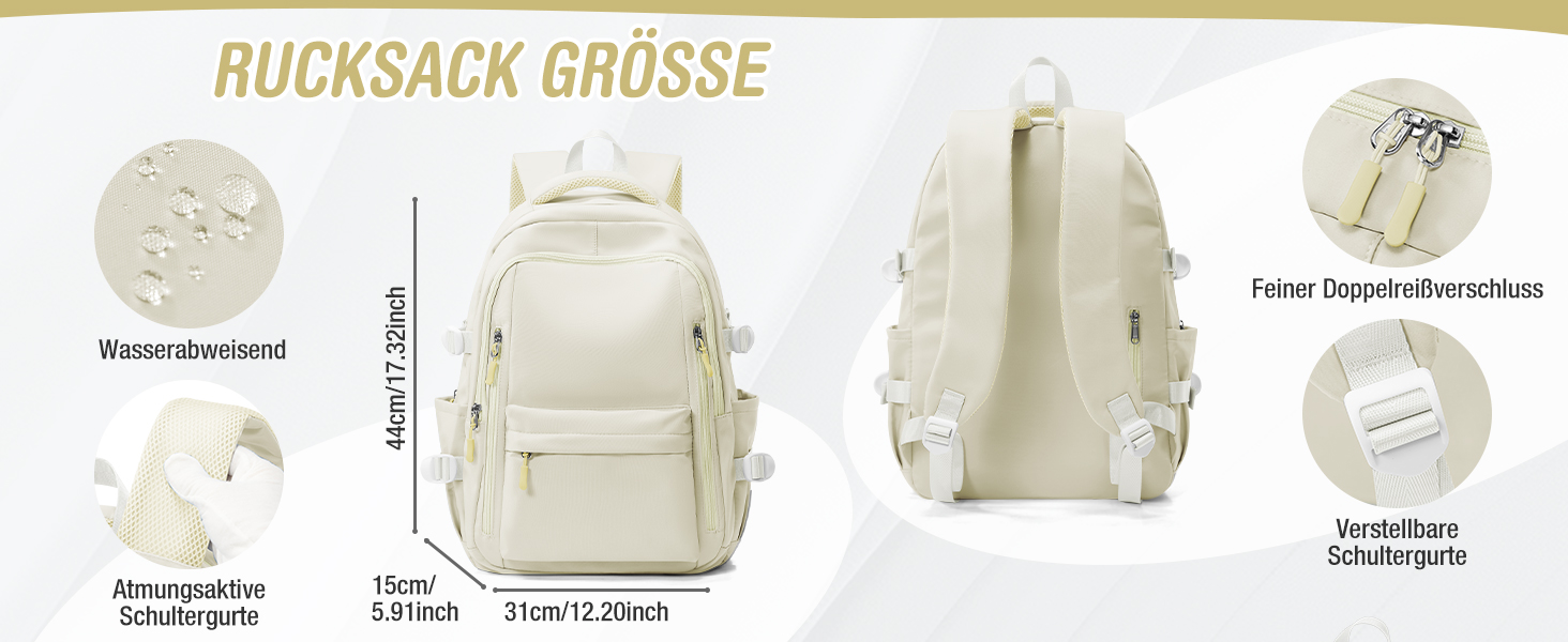 Шкільний рюкзак HYC00 для дівчаток та хлопчиків-підлітків, рюкзак для жінок, casual, для подорожей, 14-дюймовий рюкзак для ноутбука, водонепроникний, для школи, коледжу, M4-зелений (M2-бежевий)