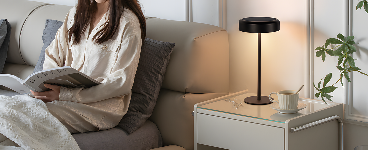 Настільна лампа на сонячній батареї з акумулятором LED, 2 шт. Чорна - Бездротова, сенсорна, димована, USB зарядка, IP44 для дому та вулиці