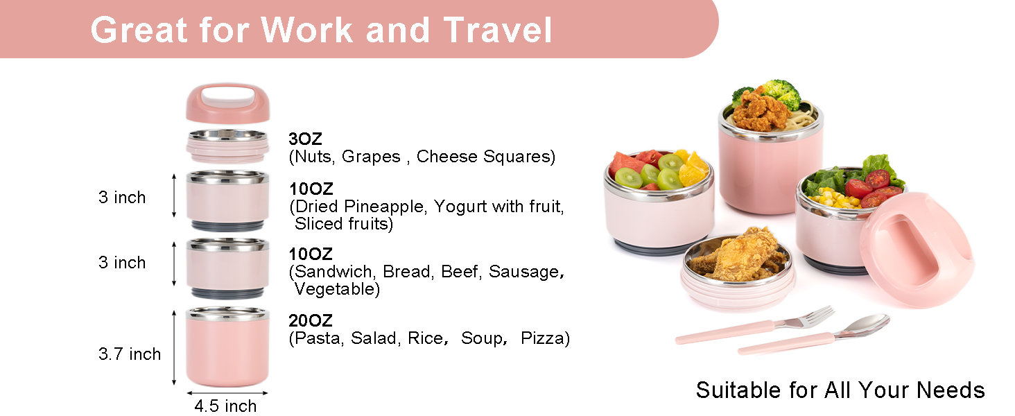 Ланчбокс Lille Home 1.43L з нержавіючої сталі - ізольований, без BPA, для дорослих (рожевий)