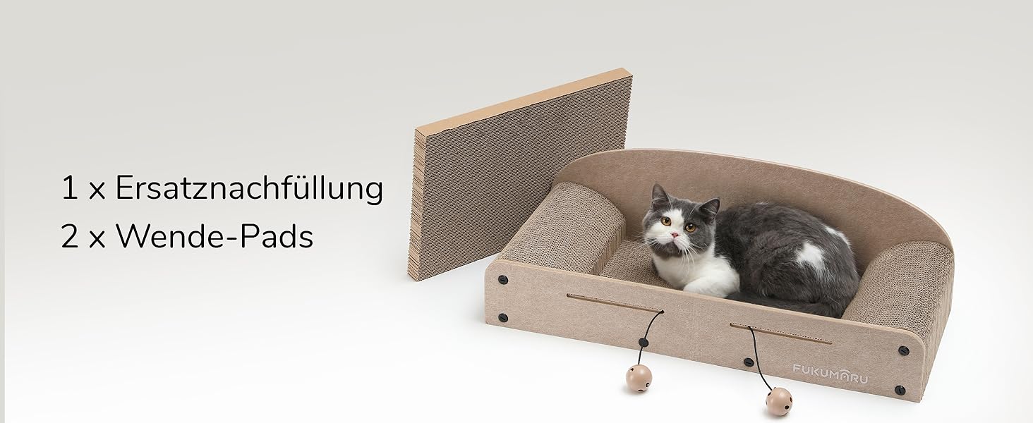 Cat Scratch Board, 66CM Durable Scratch Cardboard and Felt, Large Lounger, 2 Reversible Cat Scratch Pads for Cats, Recyclable Cardboard Cat Bed with Bell Ball Toy, Caramel Color (Large Format Beige)