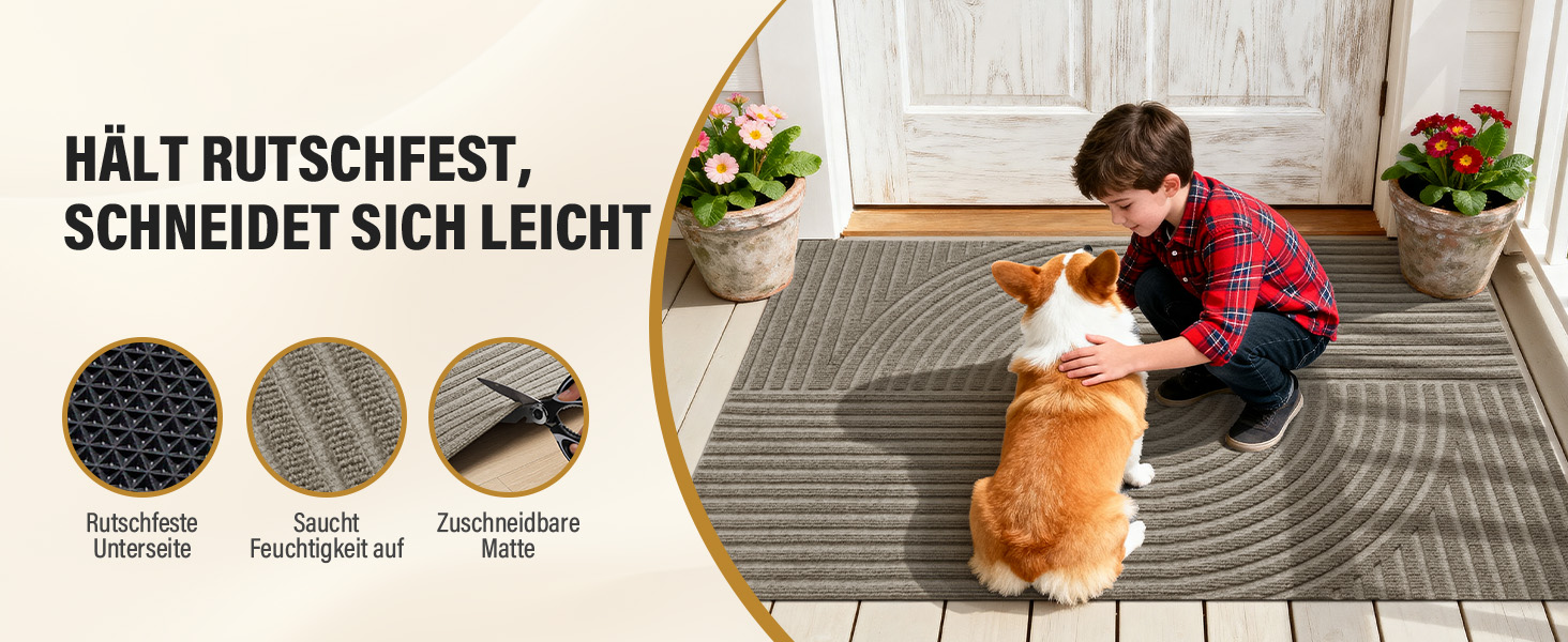 Привідний килимок FEOMOS 60x90 см для дому та вулиці, протиковзний вологопоглинаючий килим для вхідних дверей, коридору, балкона та кухні, бежевий, можна прати