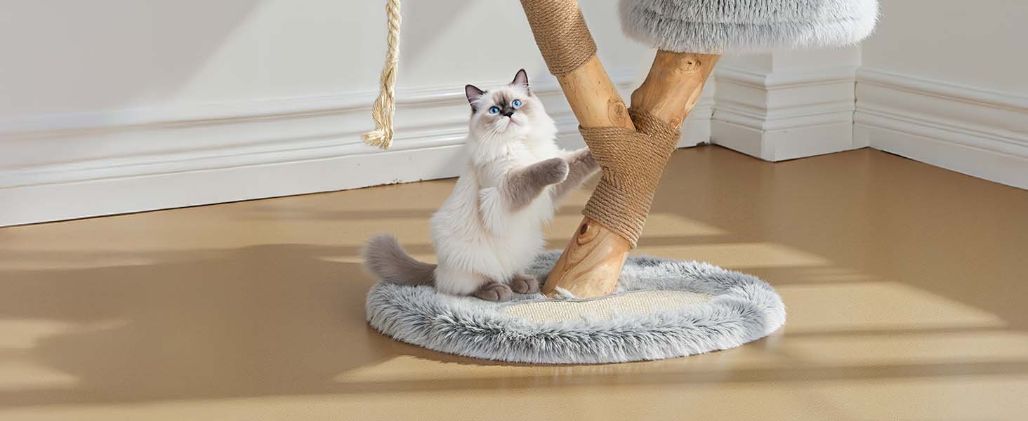 Кігтеточка Fudajo Designer у вигляді дерева, висока, з плюшем та сизалем, для котів, з гамаком (80 см)