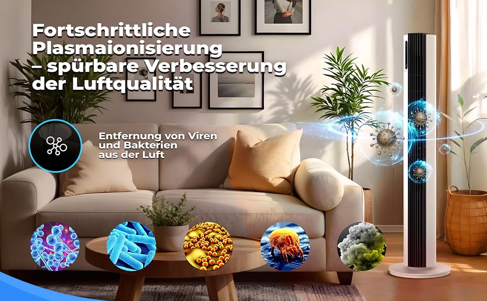 Турбовентилятор 110 см: тихий вентилятор з пультом, іонізація, 12 швидкостей, таймер 12 год, білий колір