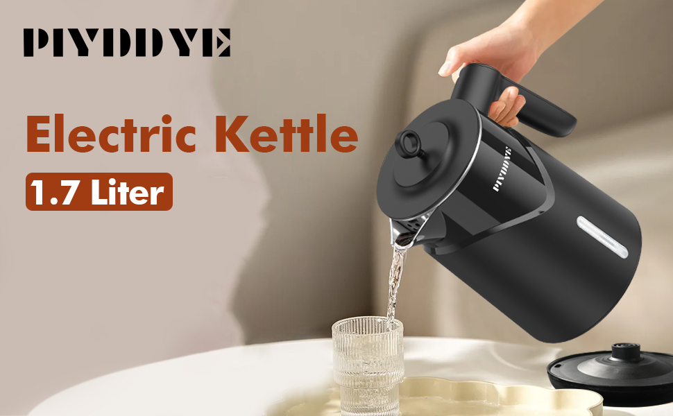 Електричний чайник з нержавіючої сталі 2200W з швидким нагріванням, автоматичним вимкненням, захистом від сухого кипіння, 1.7L, без BPA, без контакту з пластиком, тихий, чорний