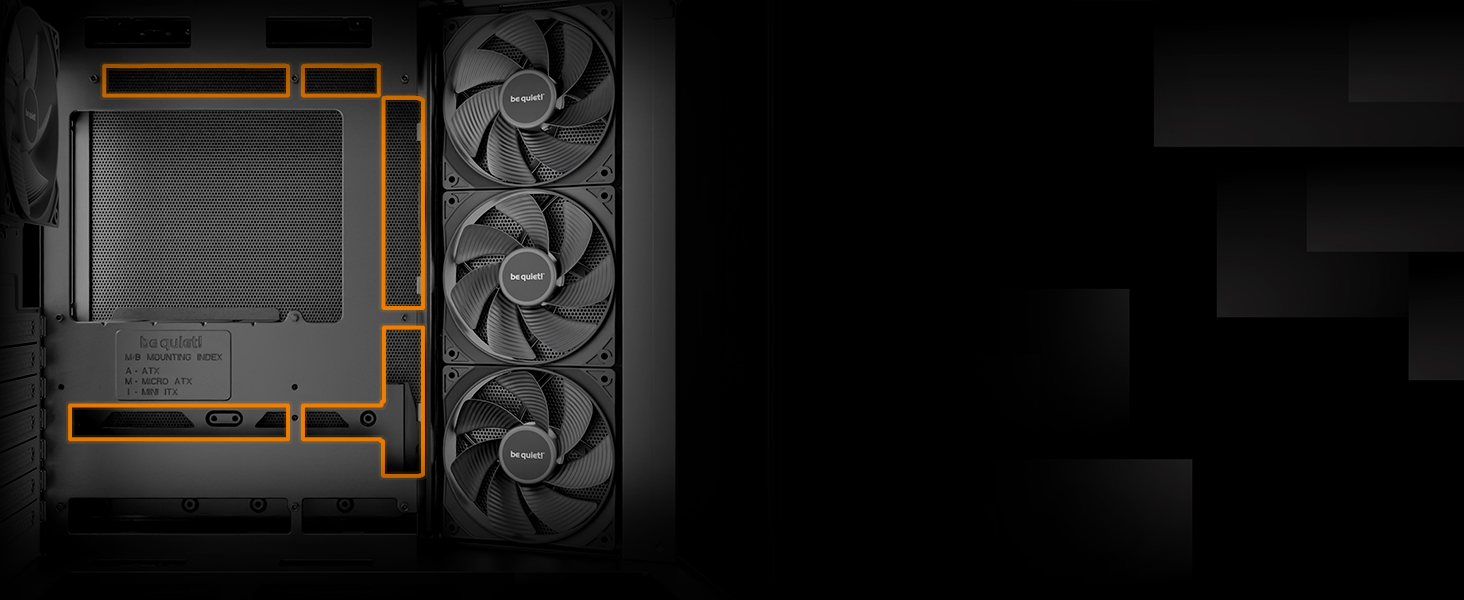 Корпус для ПК be quiet! Light Base 500 Black з повністю прозорими передньою та бічною панелями, Show Case, Dual Chamber Design, 4 вентилятори Pure Wings 3 PWM, без RGB, роз’єми на задній панелі