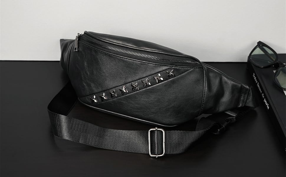 Чоловіча поясна сумка на ремінь з натуральної шкіри, чорна. Ідеальна для подорожей, активного відпочинку та хайкінгу.