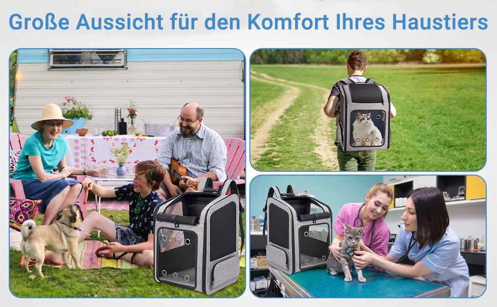 Транспортна переноска для собак та котів великого розміру з колесами, складана, рюкзак для собак до 15 кг, з прозорим вікном, сірого кольору