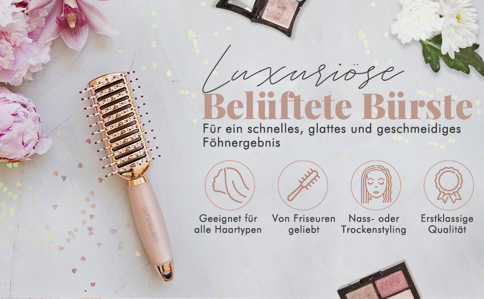 Щітка для волосся Lily England Rose Gold: об'ємна, для довгих волосся, професійна, з тунелями, рожеве золото