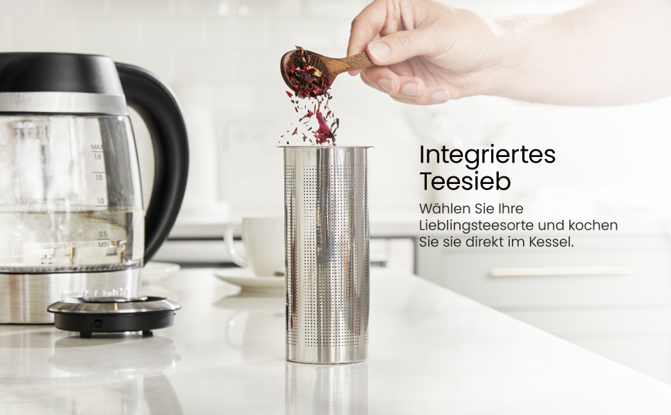 Електричний чайник Chefman 1.8L з нержавіючої сталі, автоматичне вимкнення, захист від перегріву, скло Borosilikat, функція підігріву